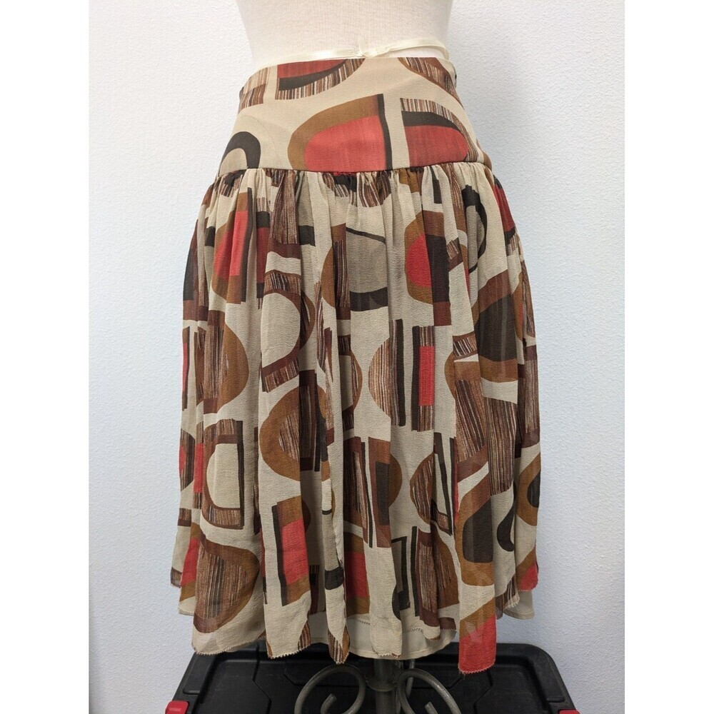 Kenneth Cole Beige Brown Red Polka Dot Silk Flare Skirt sz 12 Officewear Neutral - Picture 7 of 8